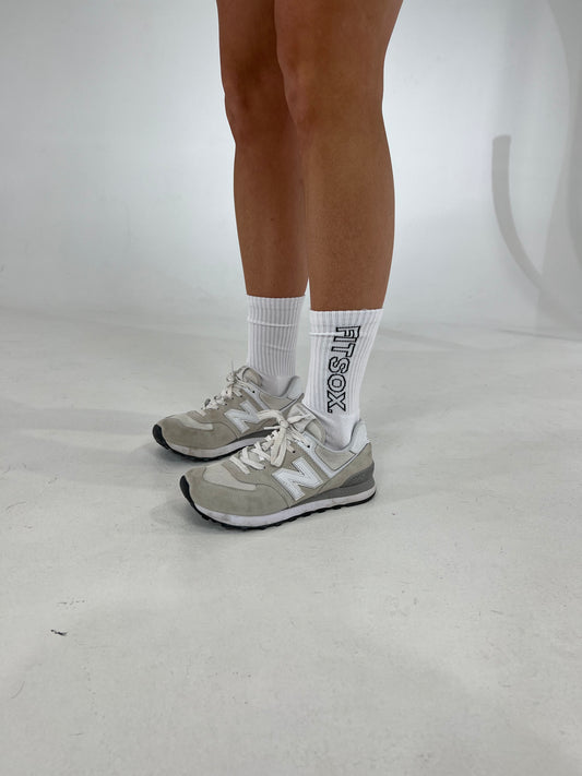 Fitsox Crew Cotton Socks - White (Black Writing)