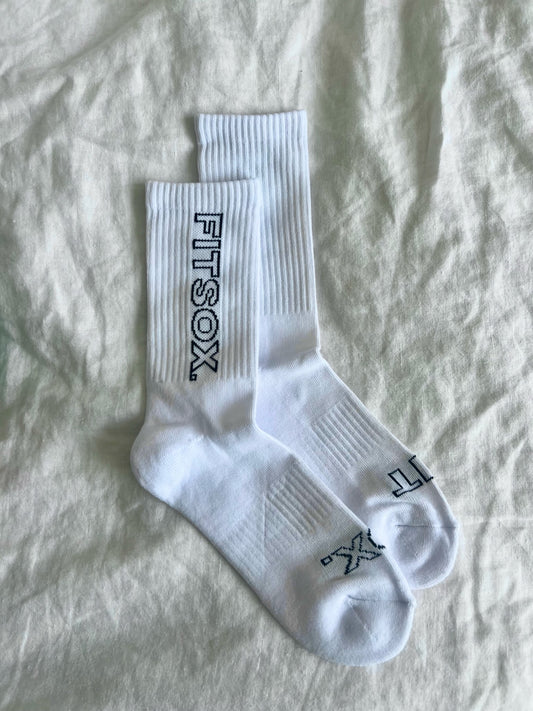 Fitsox Crew Cotton Socks - White (Black Writing)