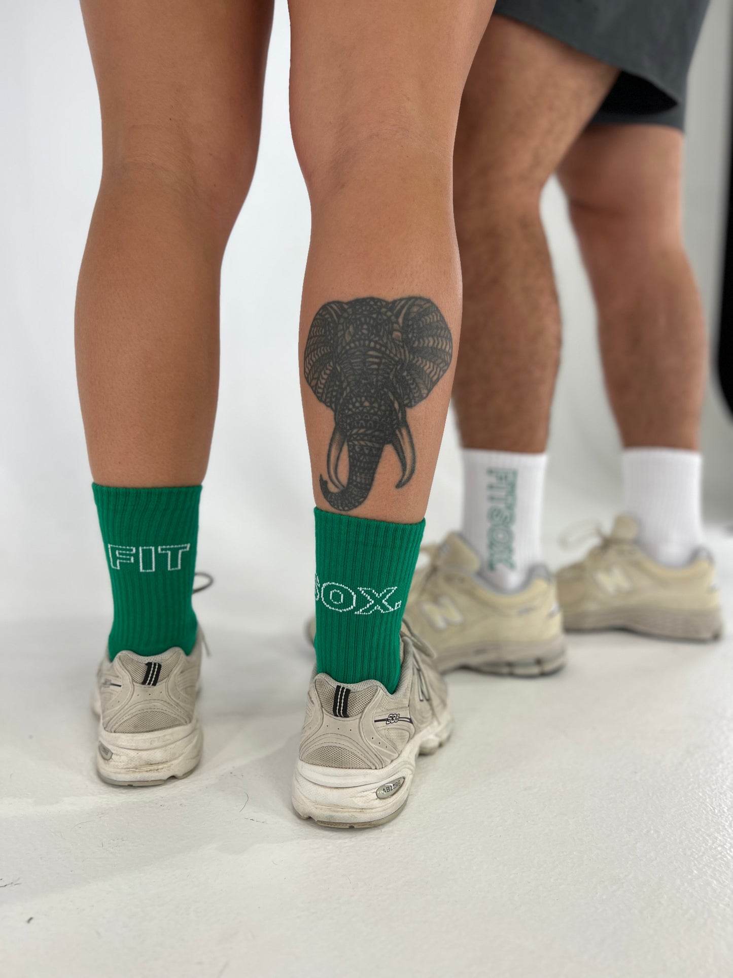 Fitsox Crew Cotton Socks - White (Green Writing)